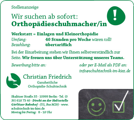 Stellenanzeige: Orthopädieschuhmacher/in gesucht!